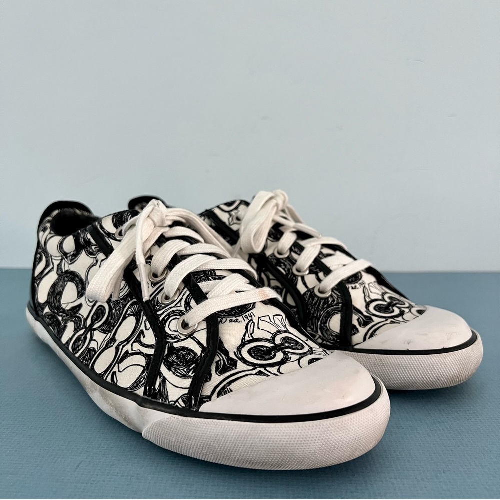 Coach Barrett Signature Black & White Logo Graphic Sneakers